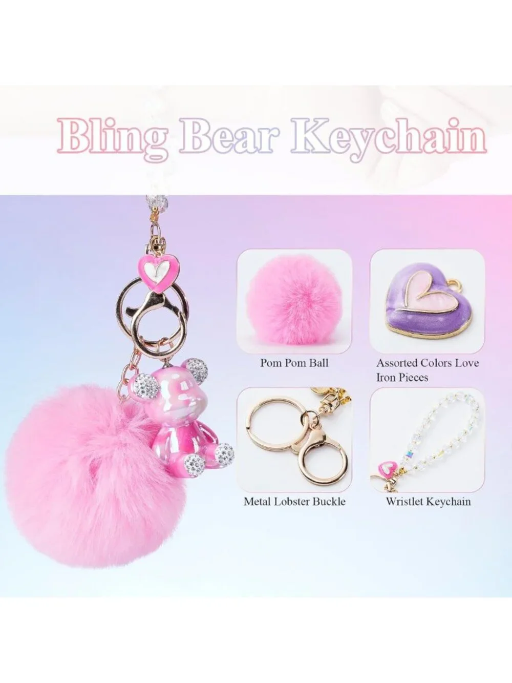 Cute Pink Pom Pom Keychain for Women | Adorable Car Accessories & Gifts